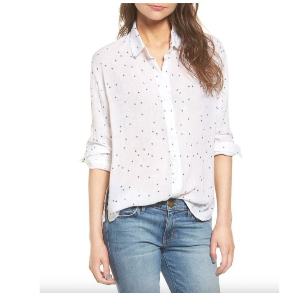 Rails White Sydney Stars Linen-blend Button Down Shirt